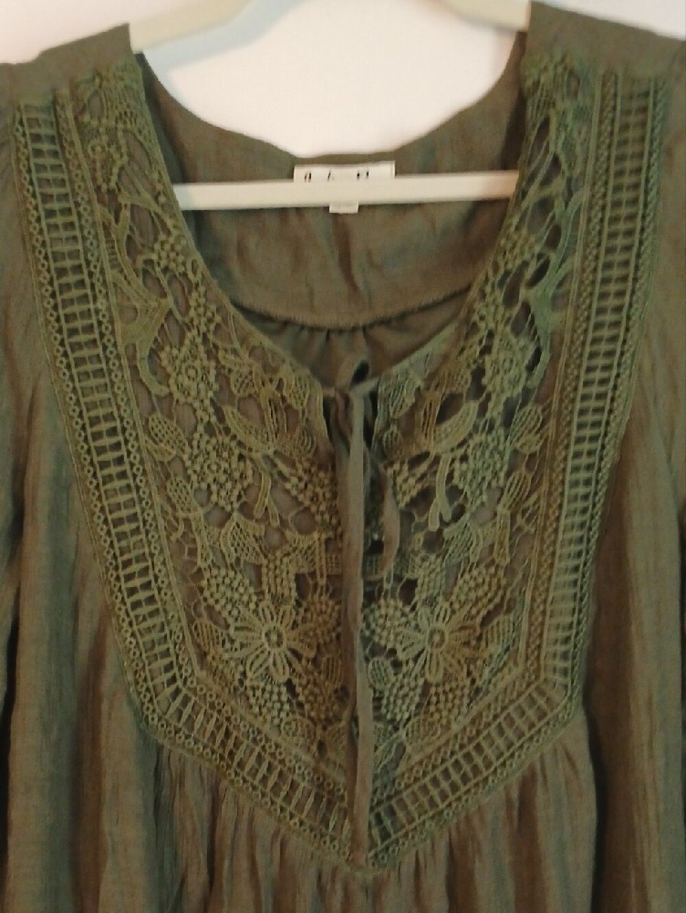 Indigo Rose "Olive Green" Crochet-Yoke Dress in Size XL - Picture 5 of 6